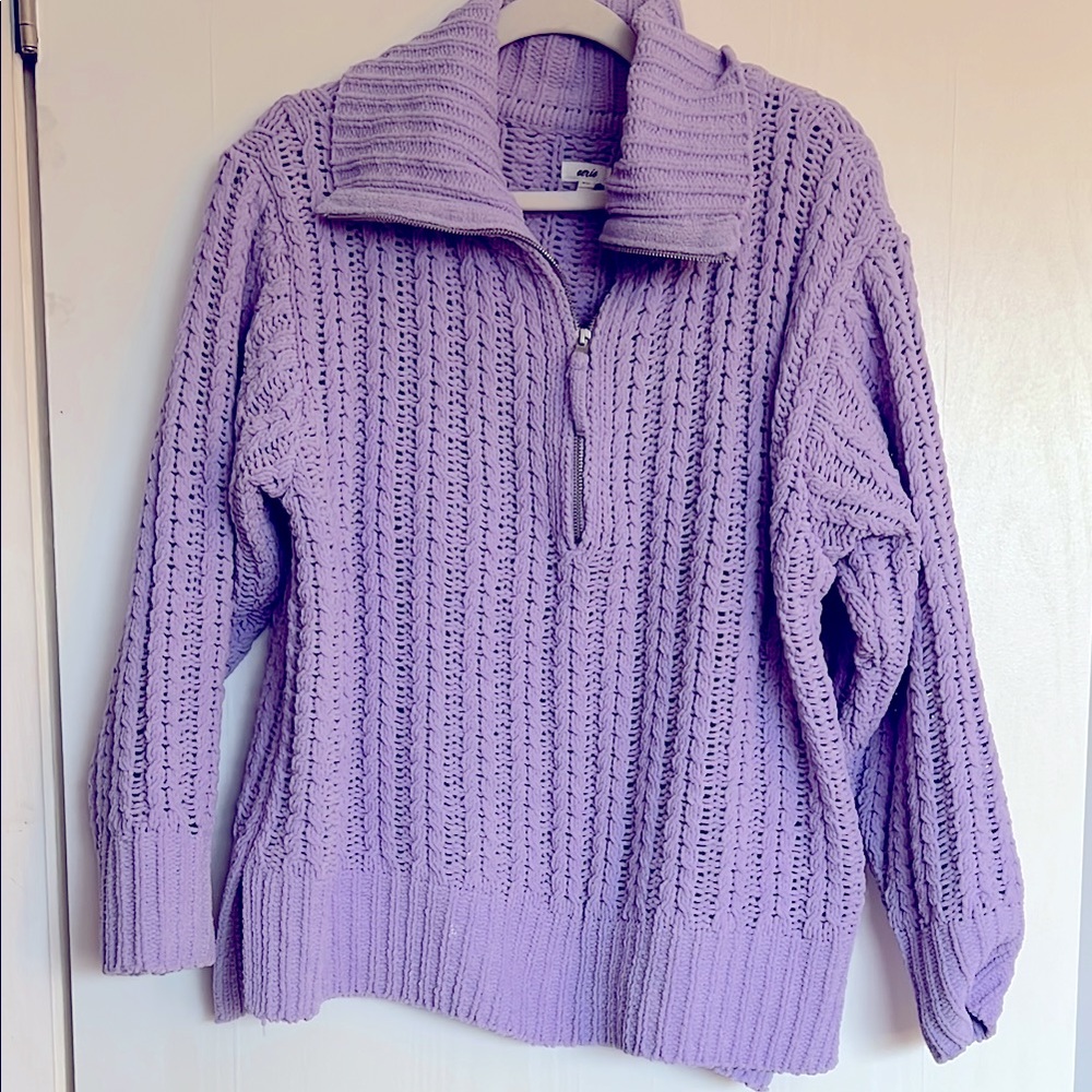 Aerie Cable Car Quarter Zip Sweater in Purple Wash, Small